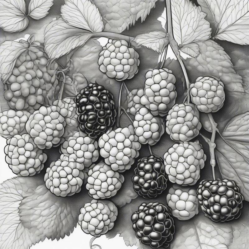 Raspberry and Blackberry Aggregate Fruit Coloring Page