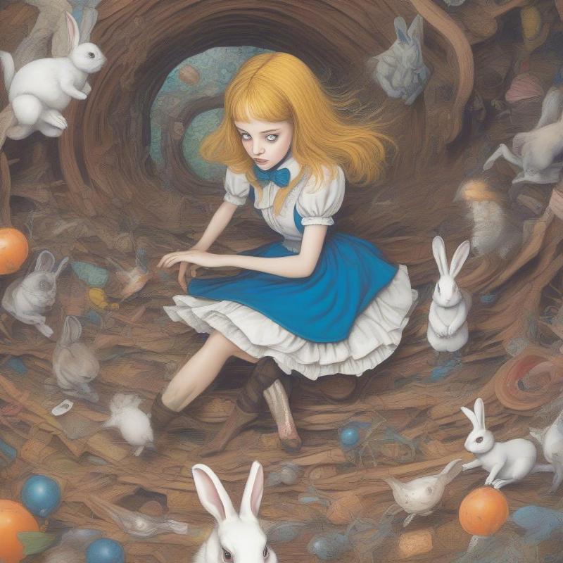 Alice Falling Down the Rabbit Hole Coloring Page