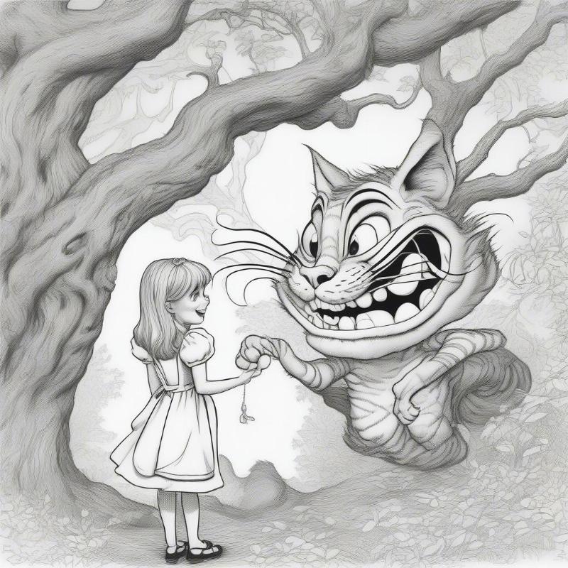 Alice Pleasant Liddell Meeting the Cheshire Cat Coloring Page