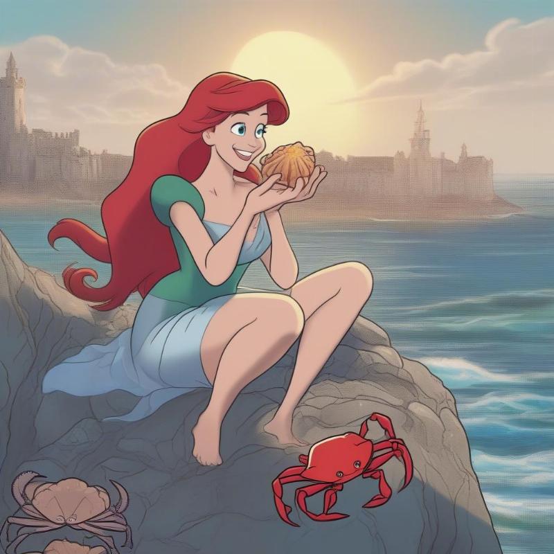 Ariel Singing with Sebastian on a Rock Coloring Page