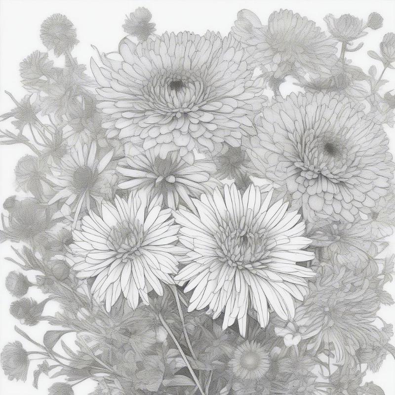 Detailed Aster Bouquet Coloring Sheet