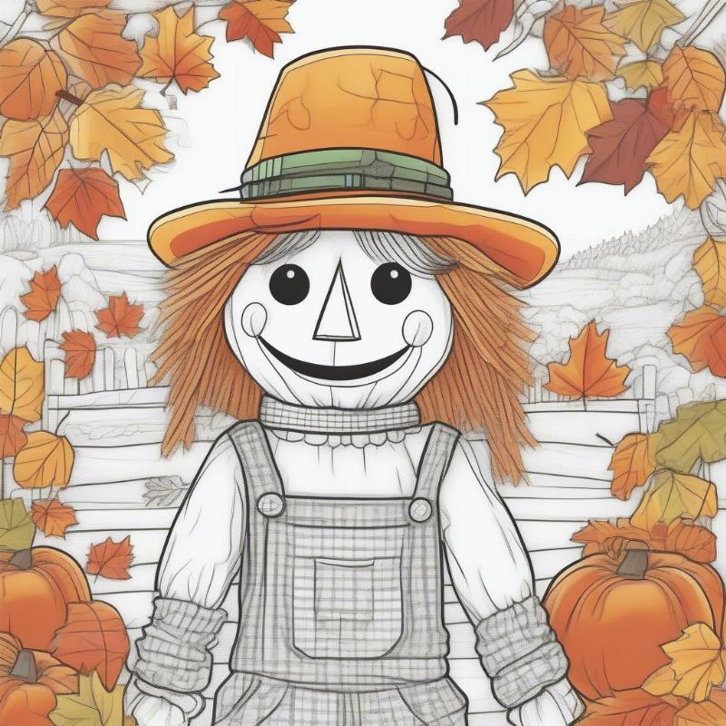 Autumn Doodle Scarecrow Coloring Page