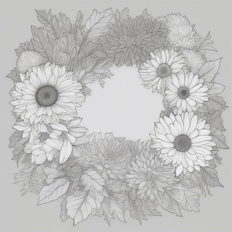 Warm Autumn Flower Wreath Coloring Page