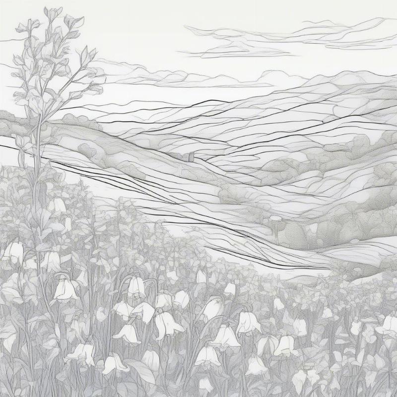 Whimsical Bellflower Landscape Coloring Page