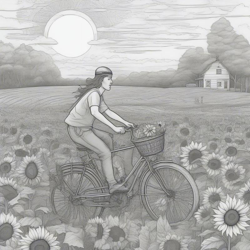 Cycling through Sunflowers Coloring Page