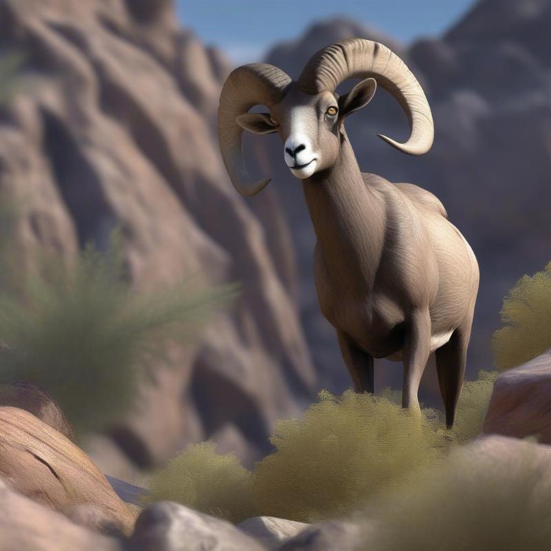 Bighorn sheep in a rocky mountain landscape, standing confidently among rugged terrain