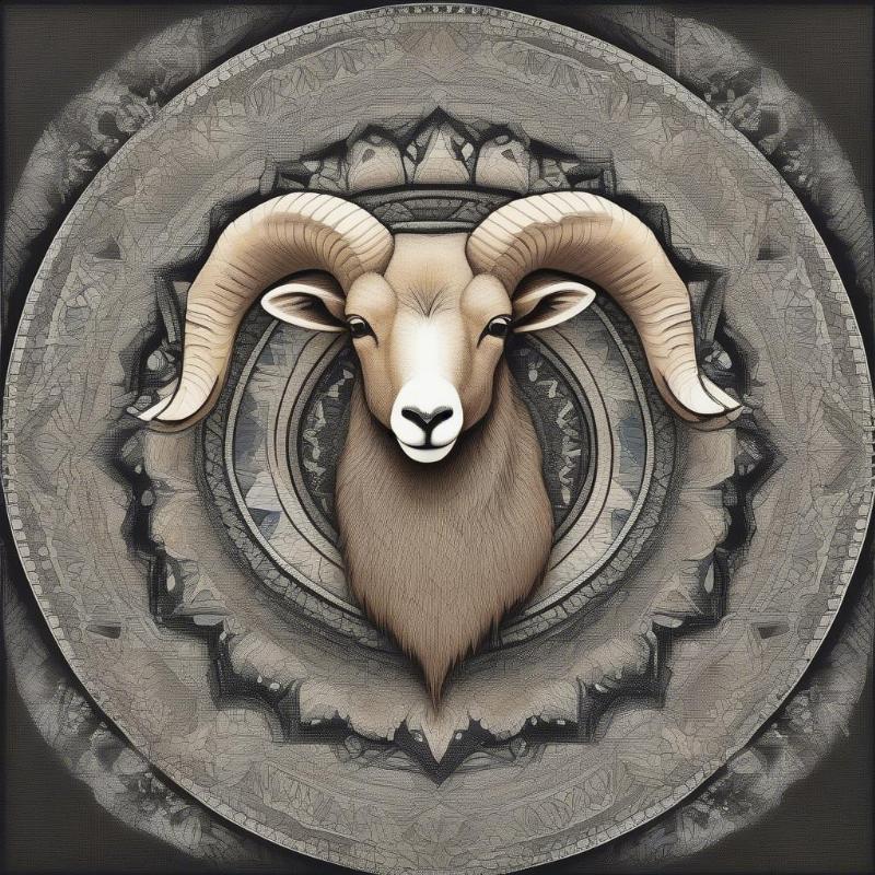 Intricate mandala-style bighorn sheep design with detailed patterns ideal for coloring