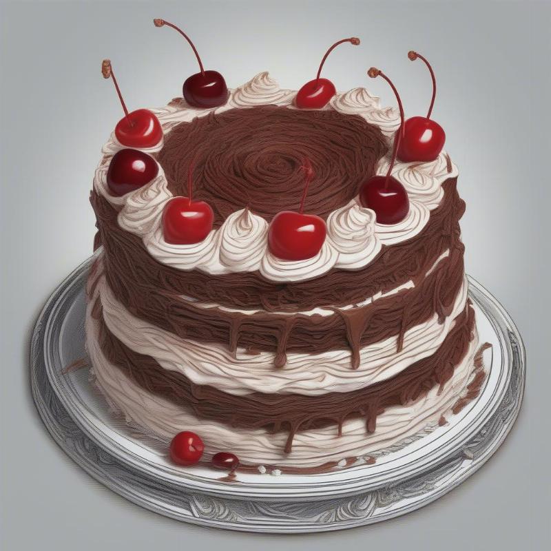 Detailed Whole Black Forest Cake Coloring Page