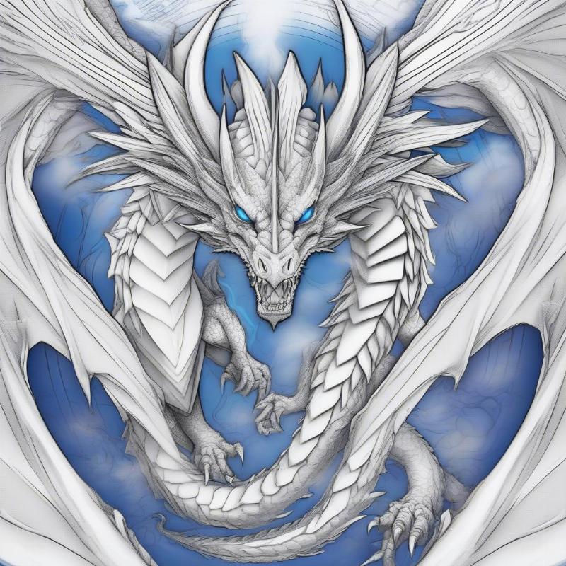 Blue-Eyes White Dragon Coloring Sheet with Detailed Scales