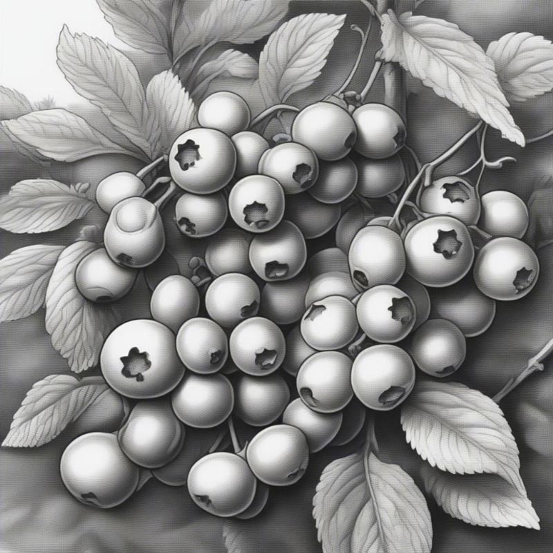 Blueberry Bush Coloring Page with Leaves