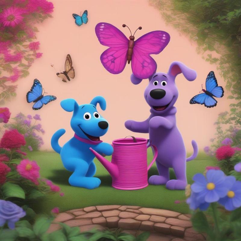 Blue's Clues coloring page showing Magenta and Periwinkle playing together.