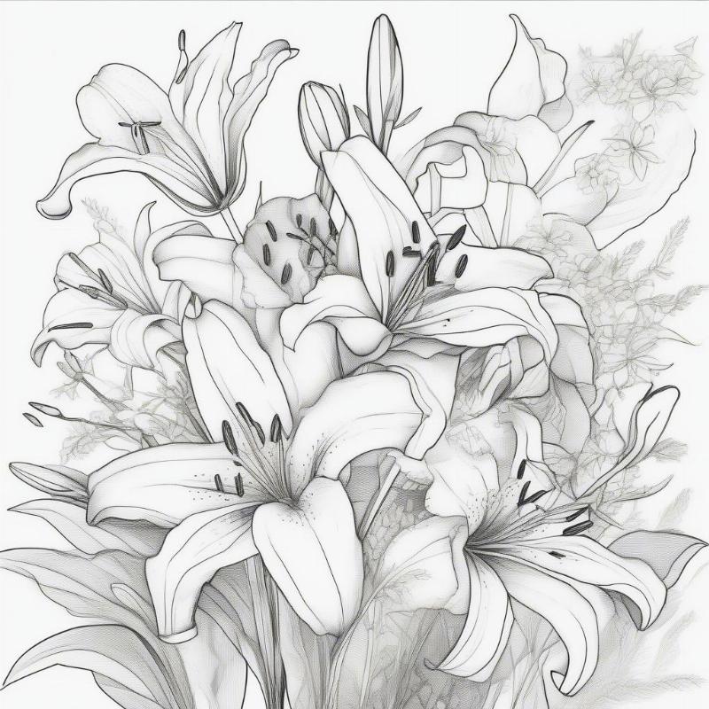 Bouquet of Lilies Coloring Sheet