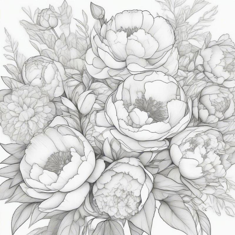 Bouquet of Peonies Coloring Sheet