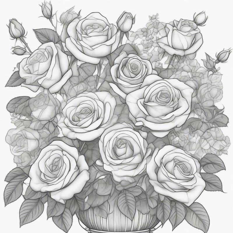 Bouquet of Roses Coloring Page