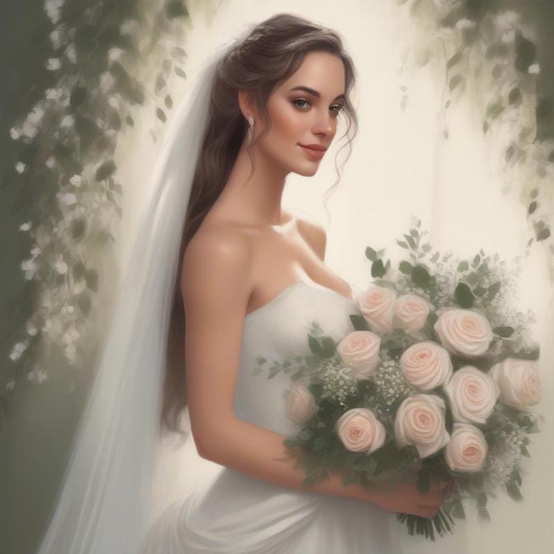 Bride Holding a Bouquet of Roses Coloring Page