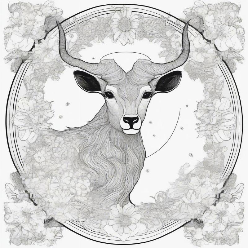 Capricorn Floral Pattern Coloring Page