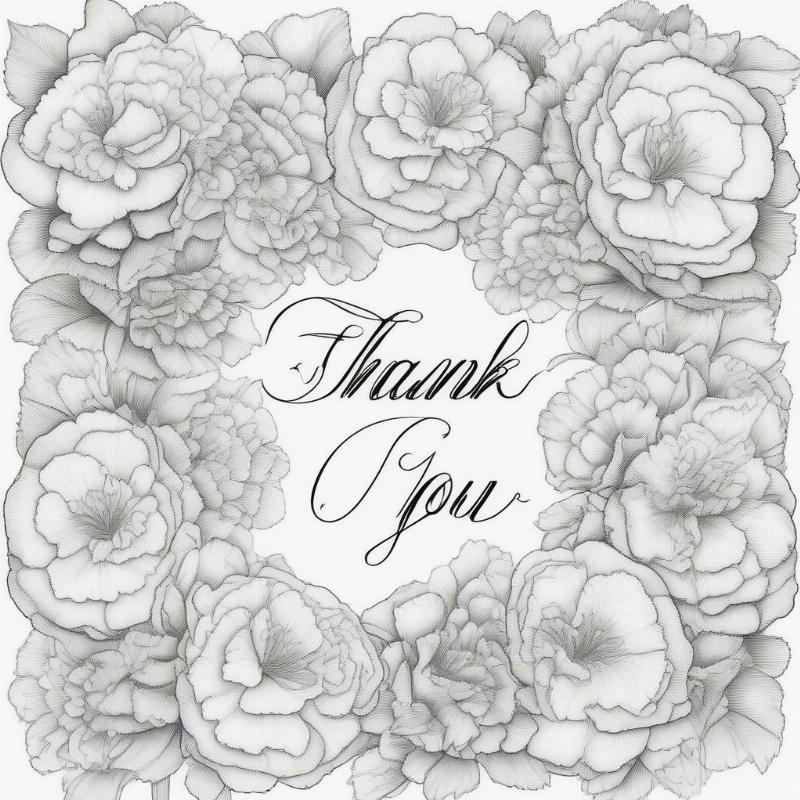 Carnation Word Art Thank You Coloring Page