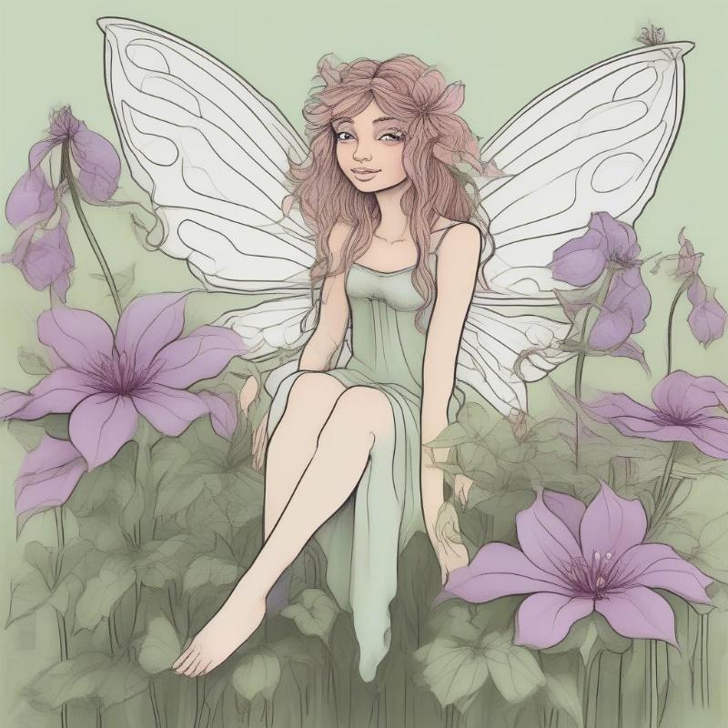 Cartoon Clematis Fairy Coloring Page