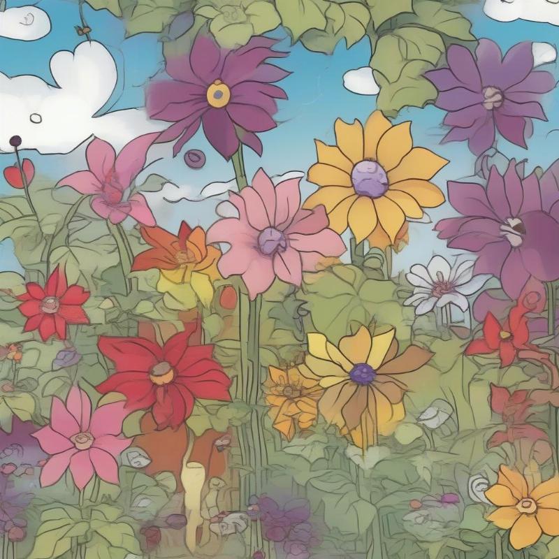 Cartoon Clematis Garden Scene Coloring Page