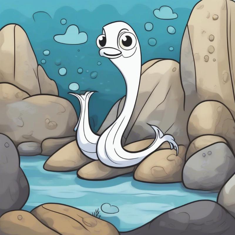 A cute cartoon eel underwater with smiling animation