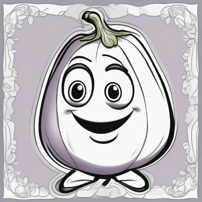 Funny Cartoon Eggplant Coloring Page