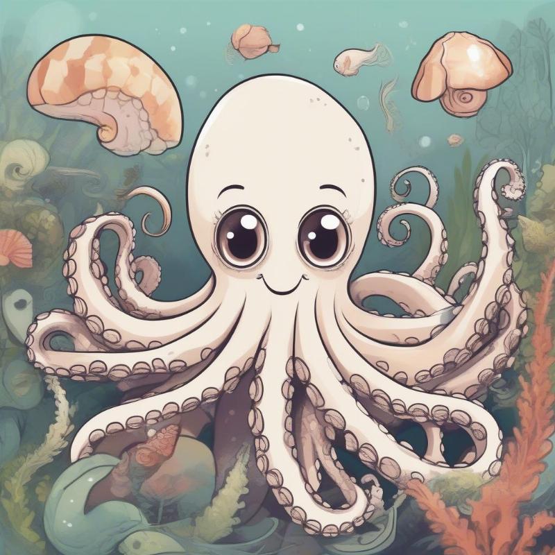 Cute cartoon octopus in underwater world scene, perfect for young artists' coloring projects