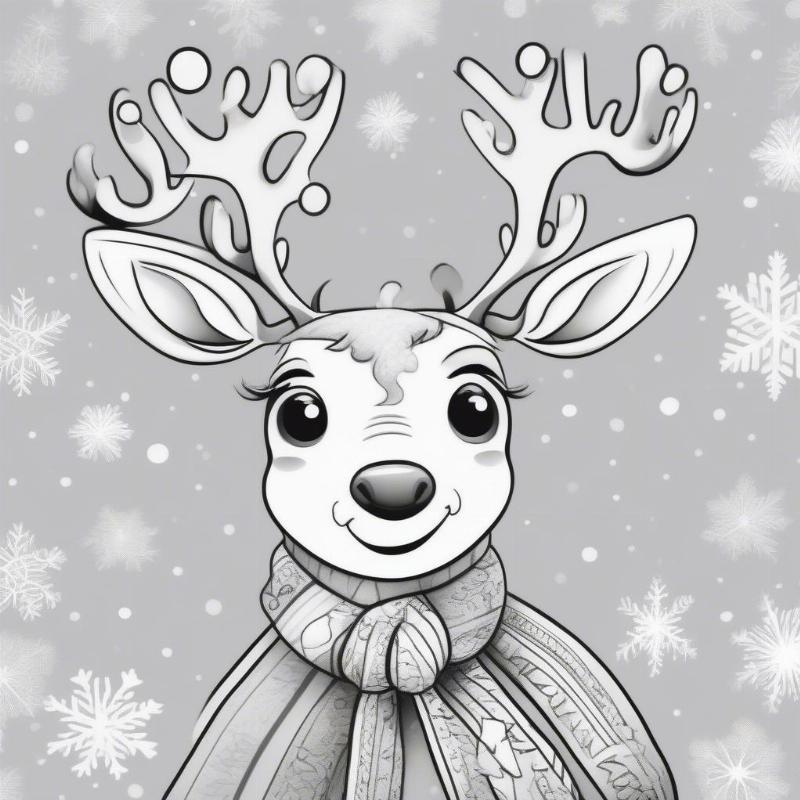 Cute cartoon reindeer wearing a bow tie and scarf, perfect for kids