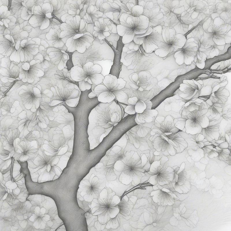 Detailed Cherry Blossom Branch Coloring Page for Adults