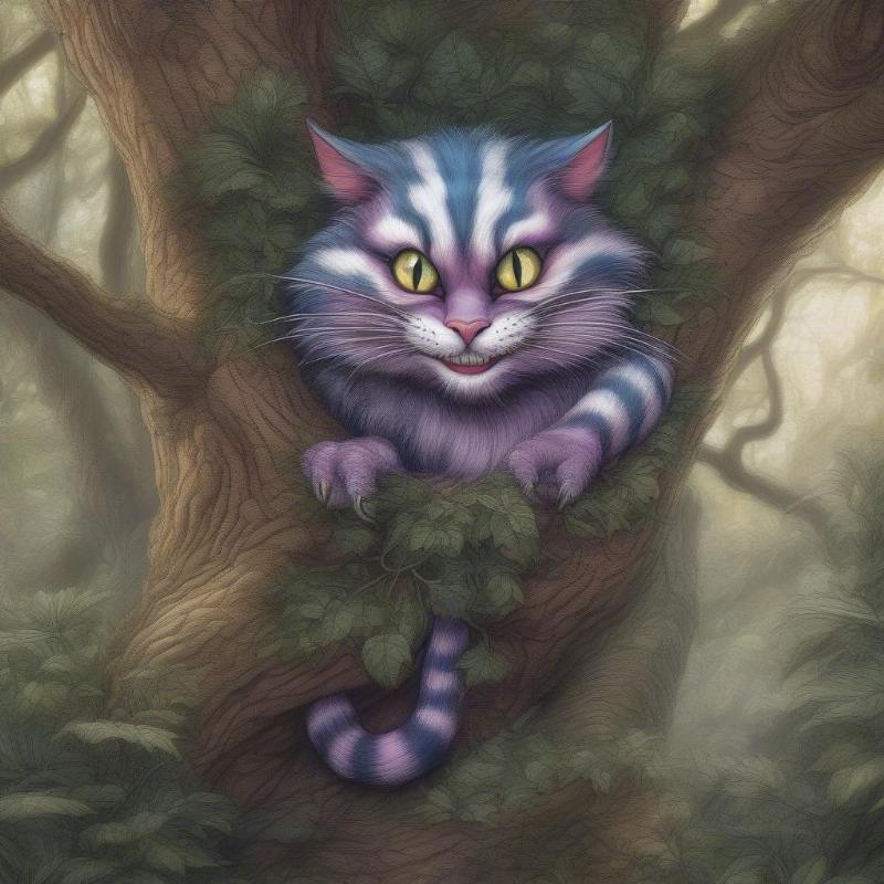 Cheshire Cat Grinning in a Tree Coloring Page