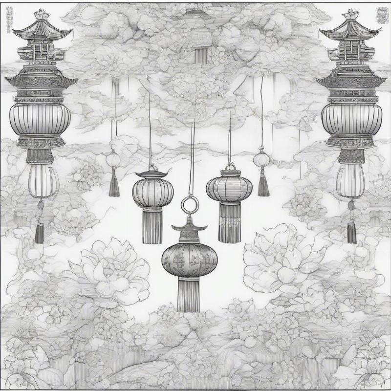 Chinese New Years Lanterns and Firecrackers Coloring Image