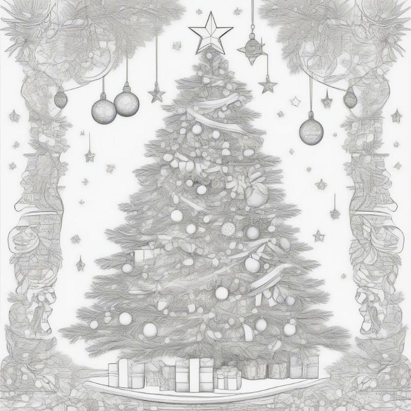 Christmas Tree Coloring Page for Adults and Kids