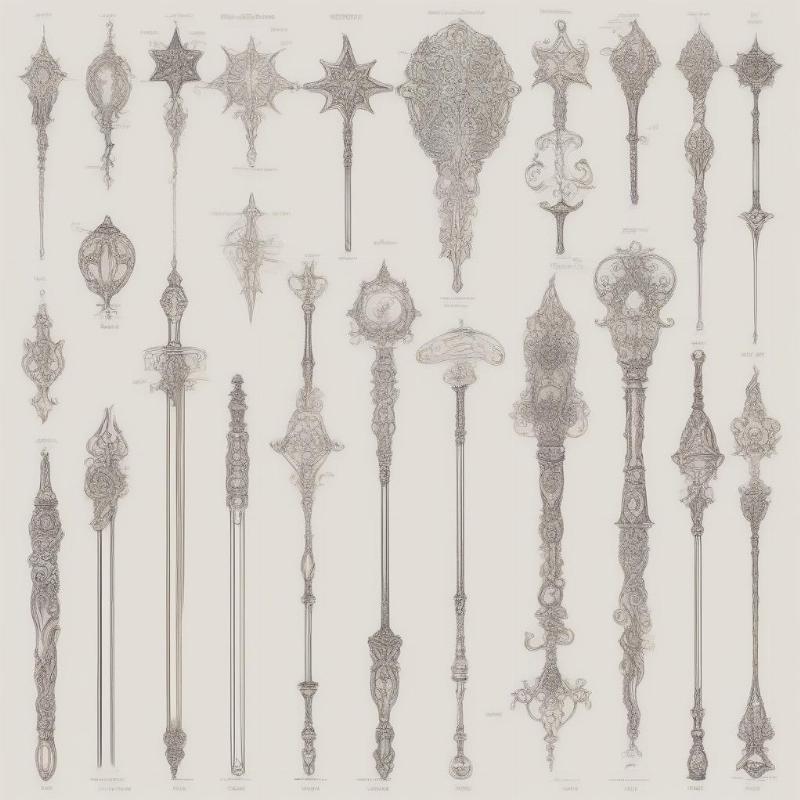 Collection of Different Wand Designs Coloring Page