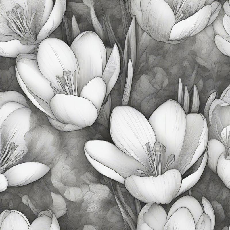 Intricate Crocus Bouquet Coloring Page