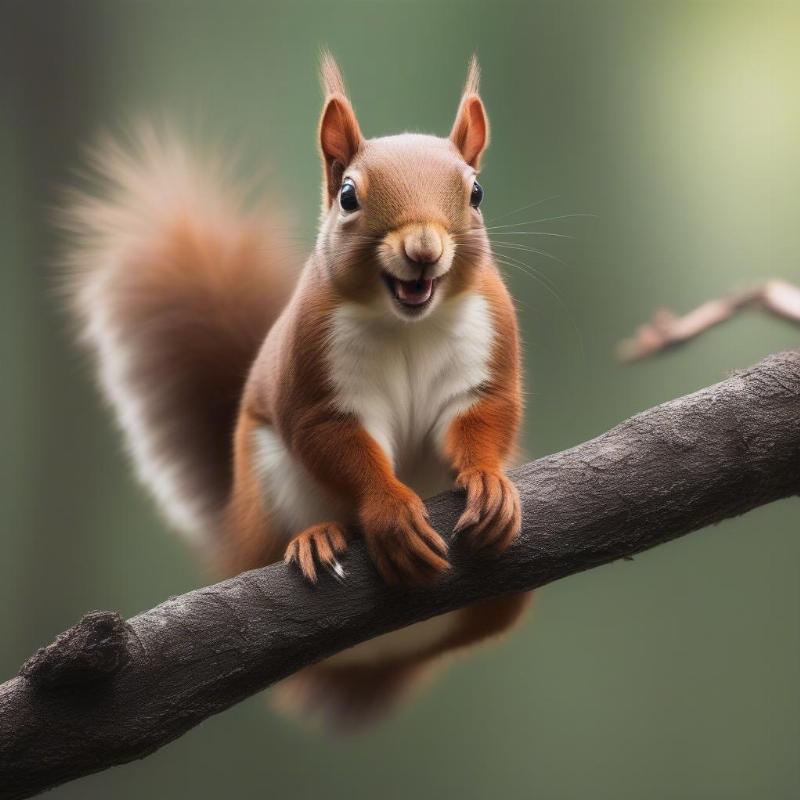 A cute squirrel sitting on a tree branch