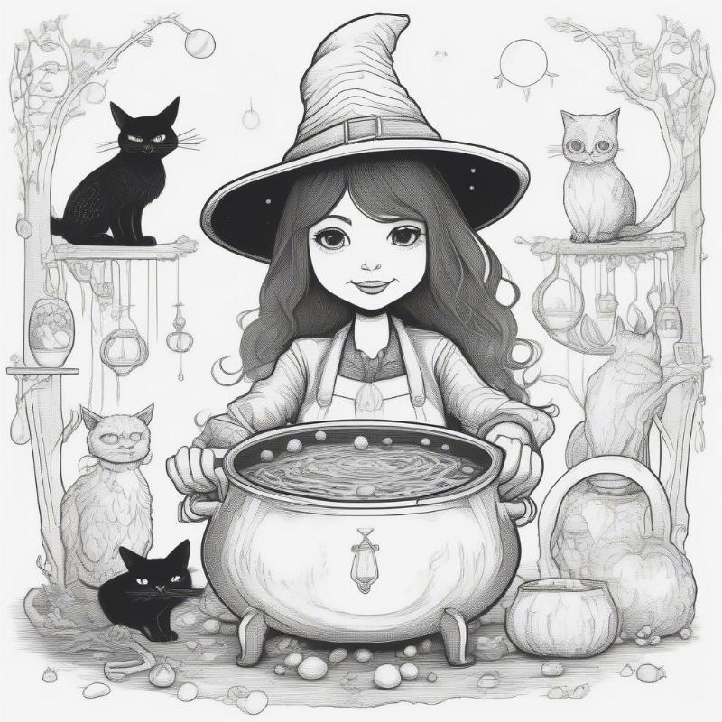 Witches Coloring Page