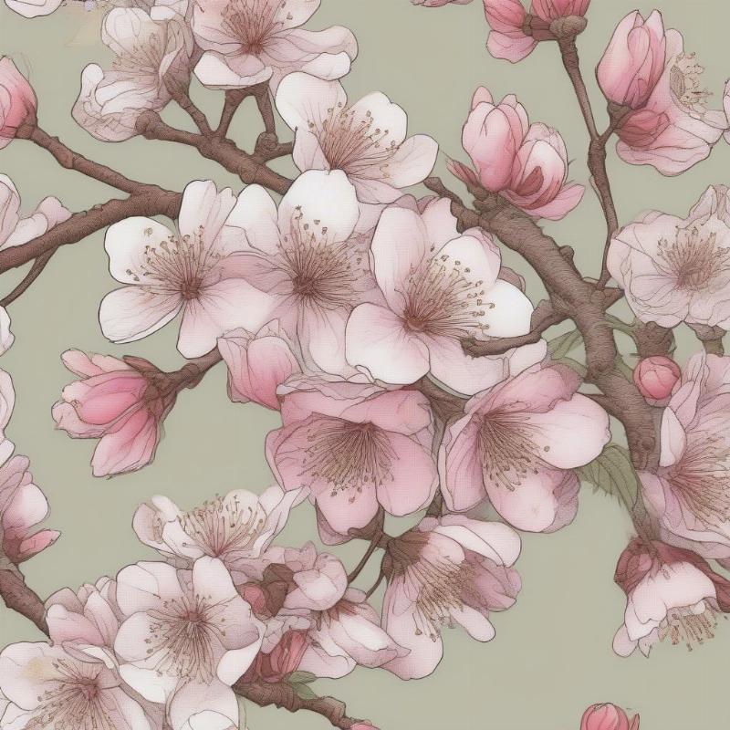 Detailed Cherry Blossom Branch Coloring Page