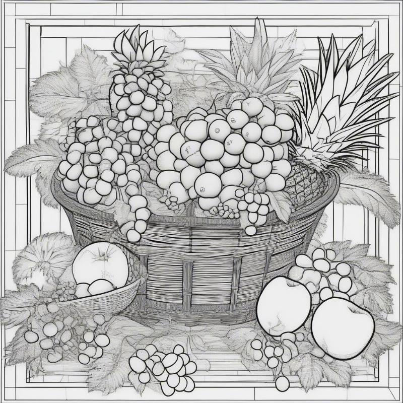 Intricate Fruit Bowl Coloring Page for Adults