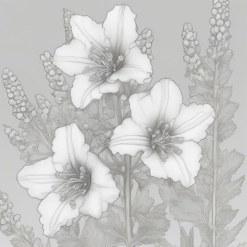 Detailed Larkspur Illustration Coloring Page for Advanced Colorists