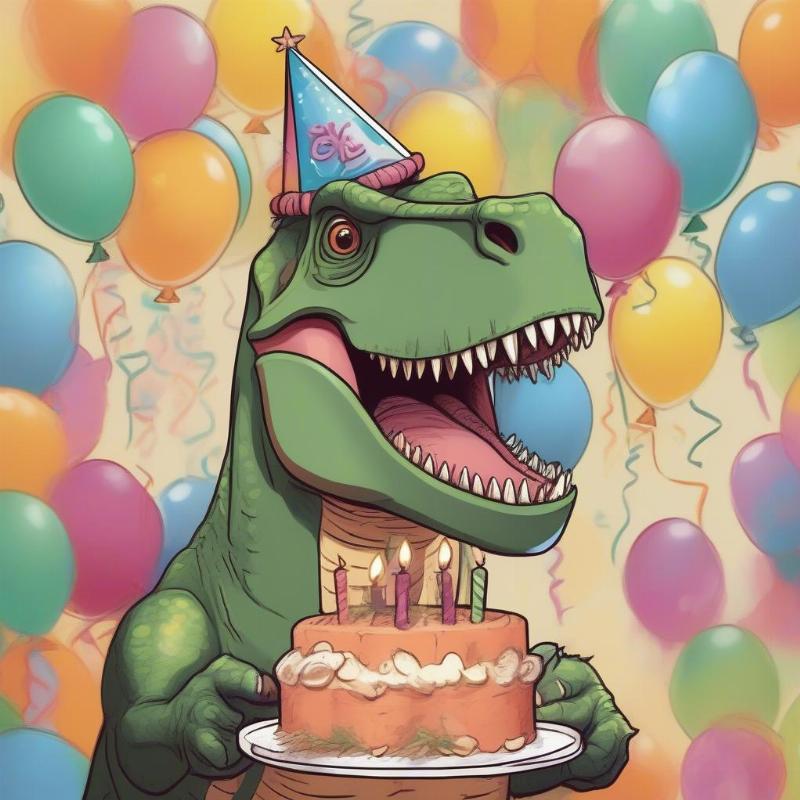 Dinosaur with Birthday Cake Coloring Page