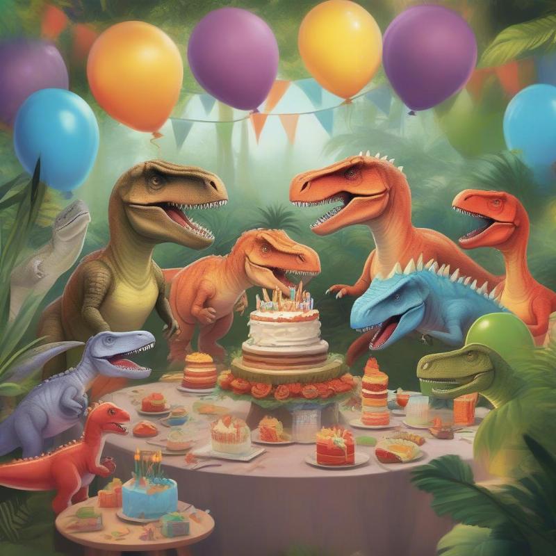 Dinosaur Birthday Party Scene Coloring Page