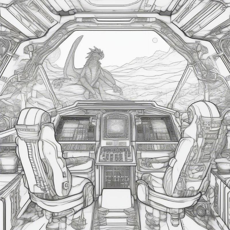 Dragonborn Fighter Alien in Spaceship Coloring Page