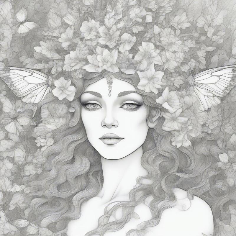 Dryad with Floral Crown Coloring Page