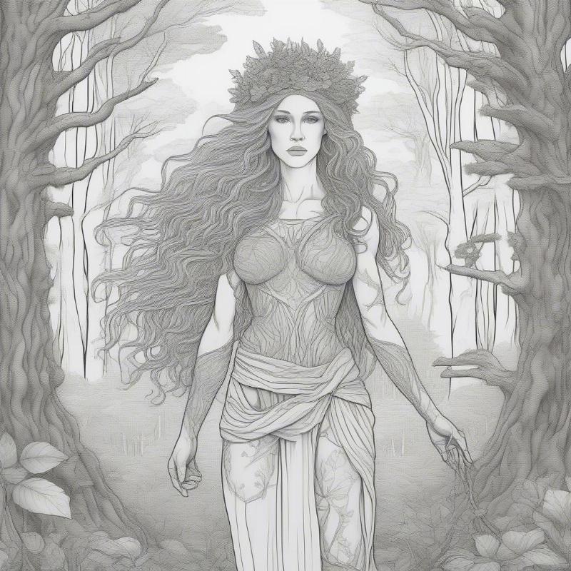 Dryad Forest Guardian Coloring Page