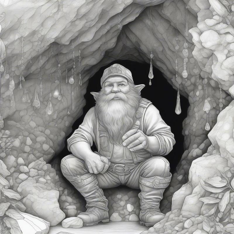 Detailed Dwarf Miner with Gems Coloring Page