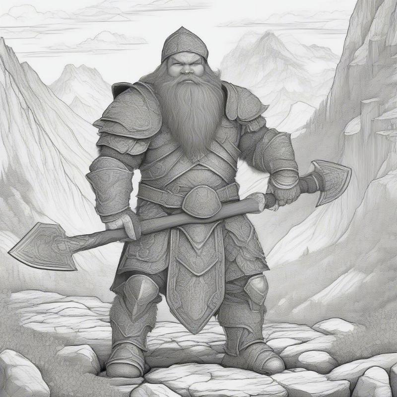 Dwarf Warrior Coloring Page for Adults and Kids