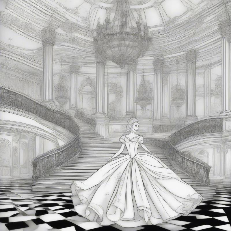 Cinderella at the Ball Fairy Tale Coloring Page