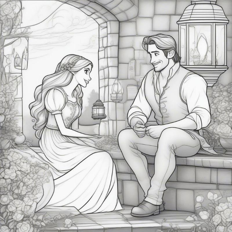 Rapunzel and Flynn Rider Coloring Picture