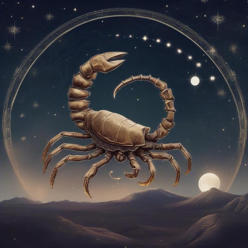 A fantasy-themed scorpion with glowing patterns and mystical symbols, merging nature with imagination