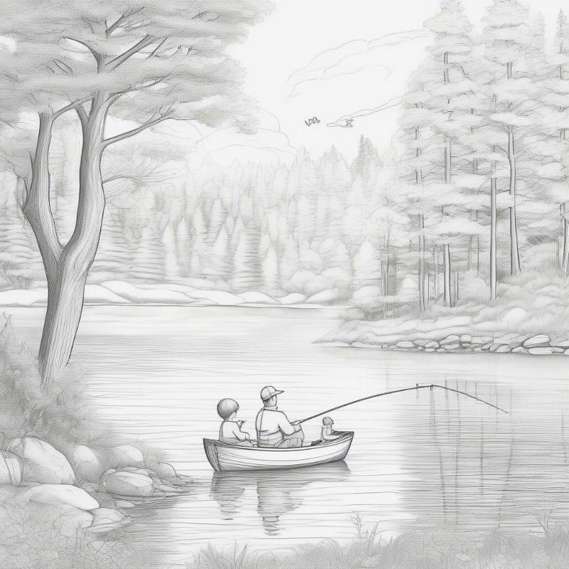 Father's Day Coloring Page: Dad and Child Fishing