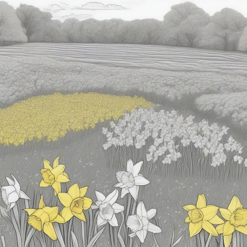 Field of Daffodils Coloring Page